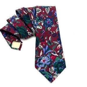MISSONI Cravatte Silk Tie Hand Made Floral Print Burgundy Green Blue